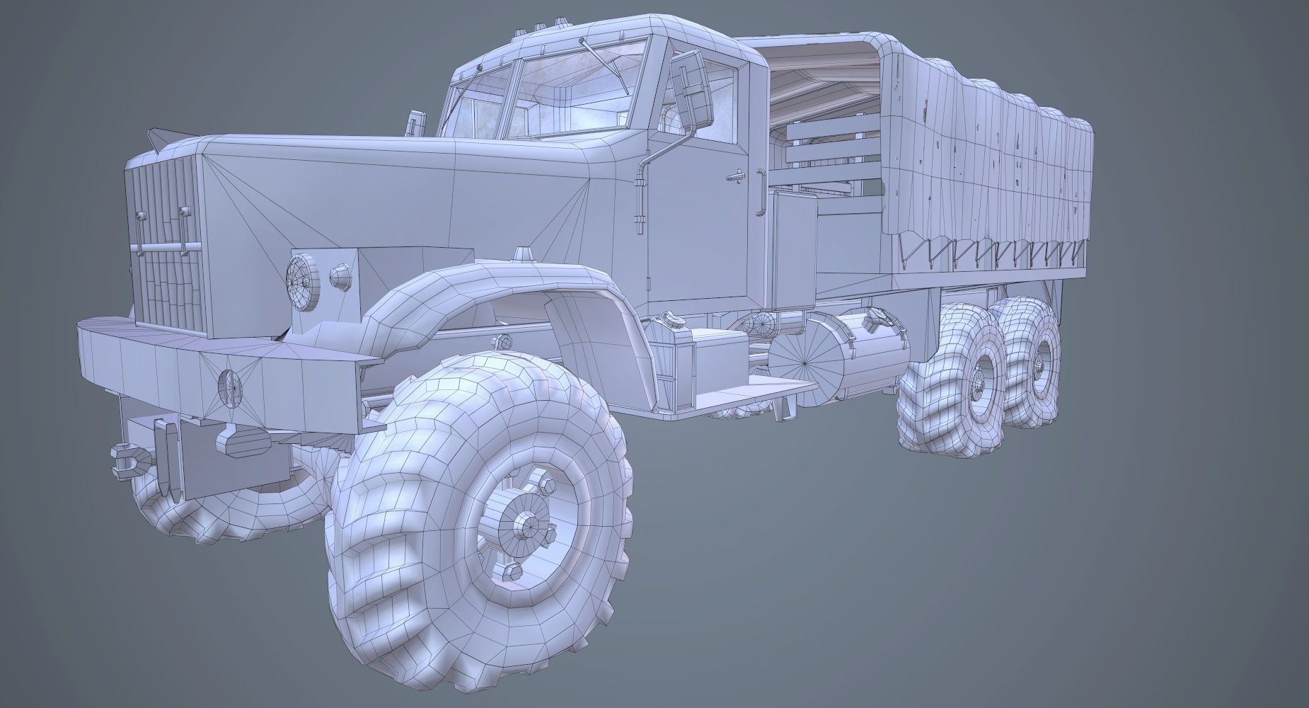 Low Poly Kraz 255 Flatbed Rusted Low-poly 3D model_12
