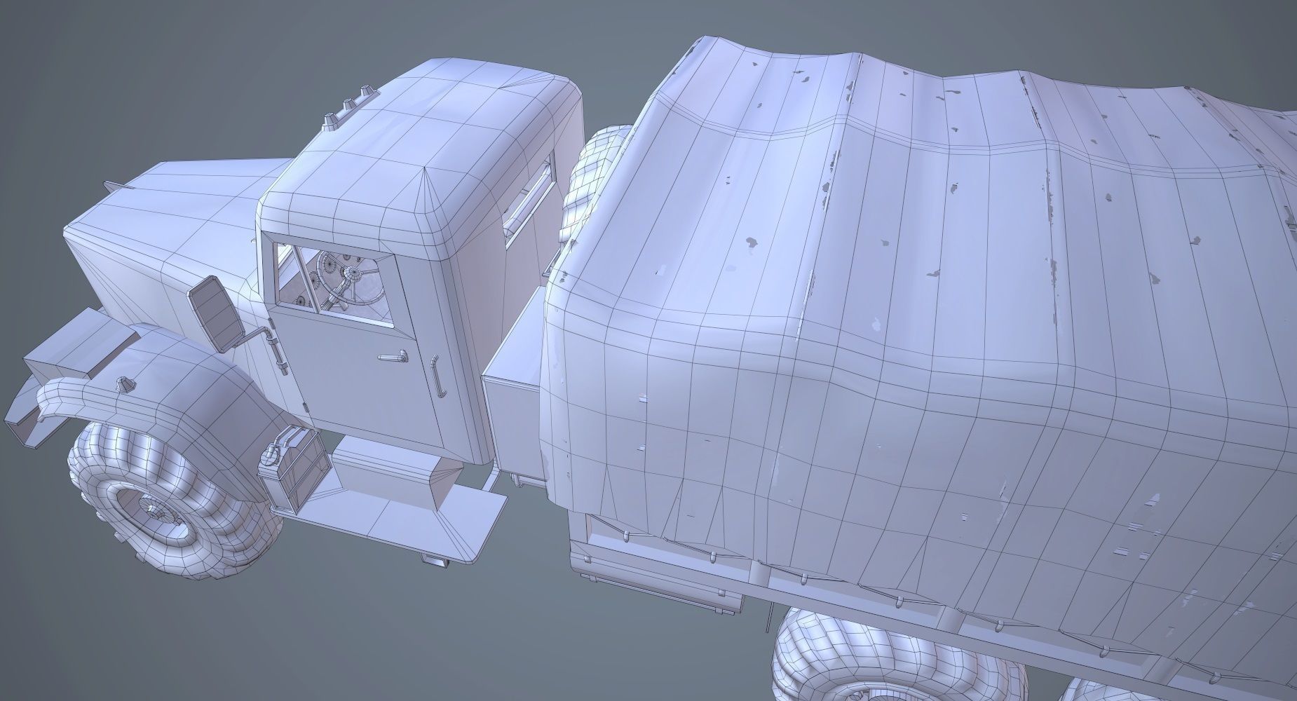 Low Poly Kraz 255 Flatbed Rusted Low-poly 3D model_14