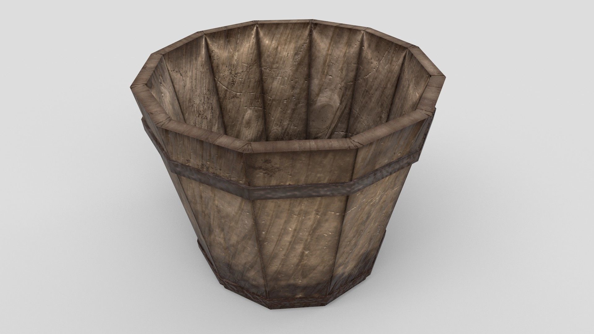 Medieval wooden Bucket Low-poly 3D model_1