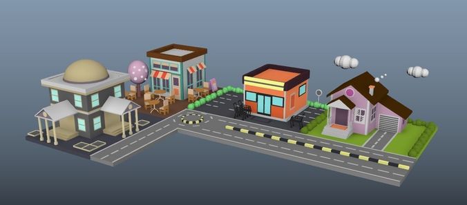 Small Town  Low-poly 3D model