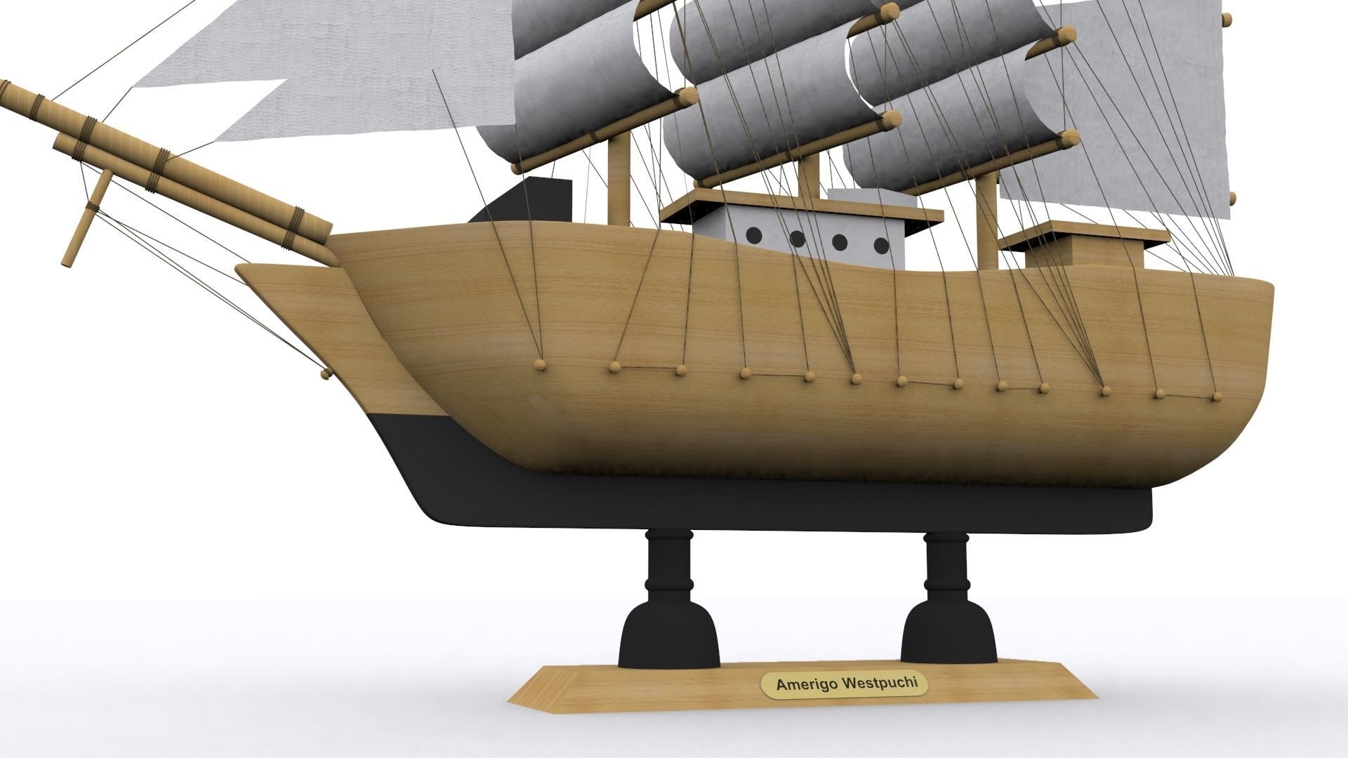 Ship model wooden sailing 3D model_3