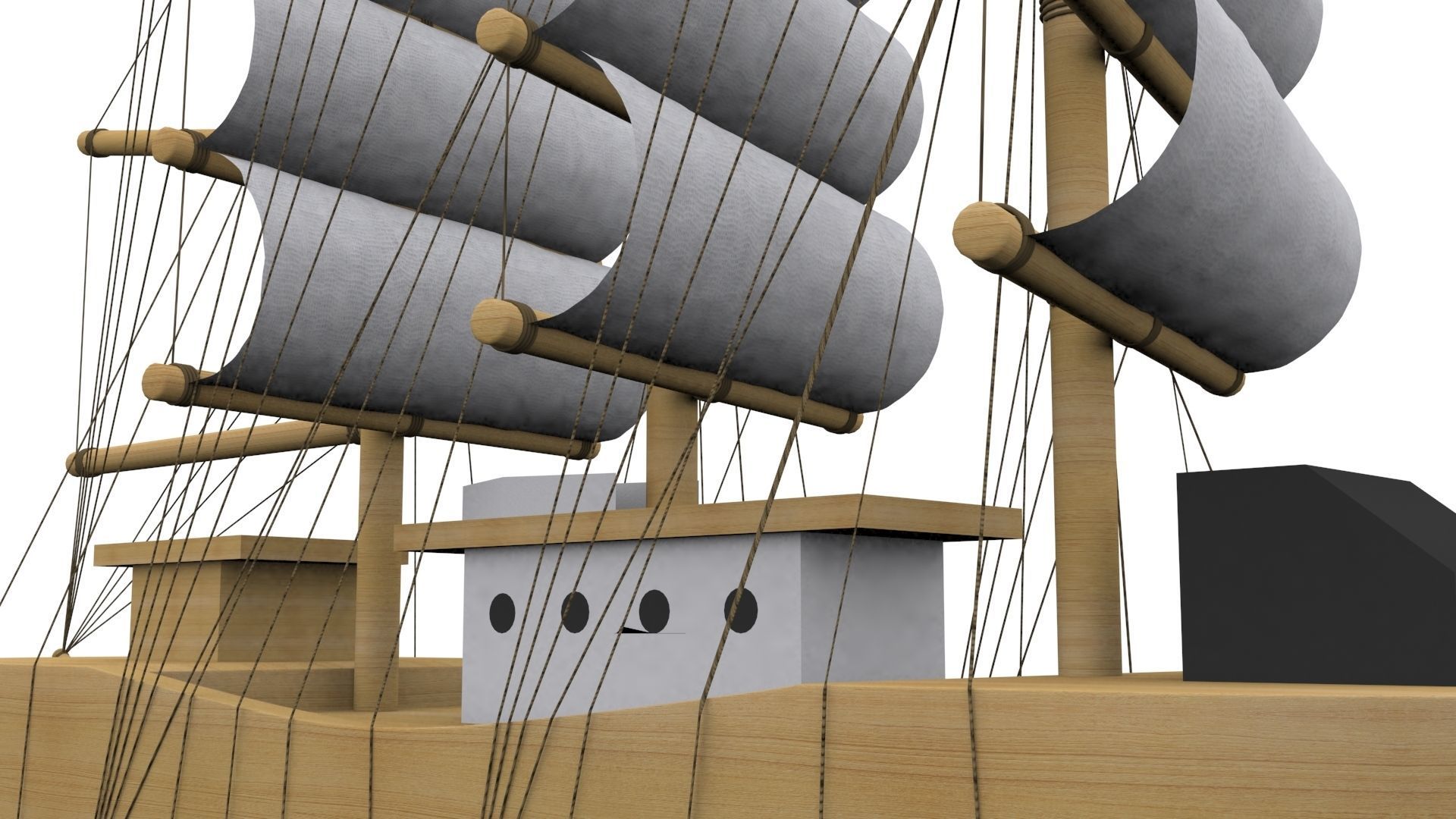 Ship model wooden sailing 3D model_4