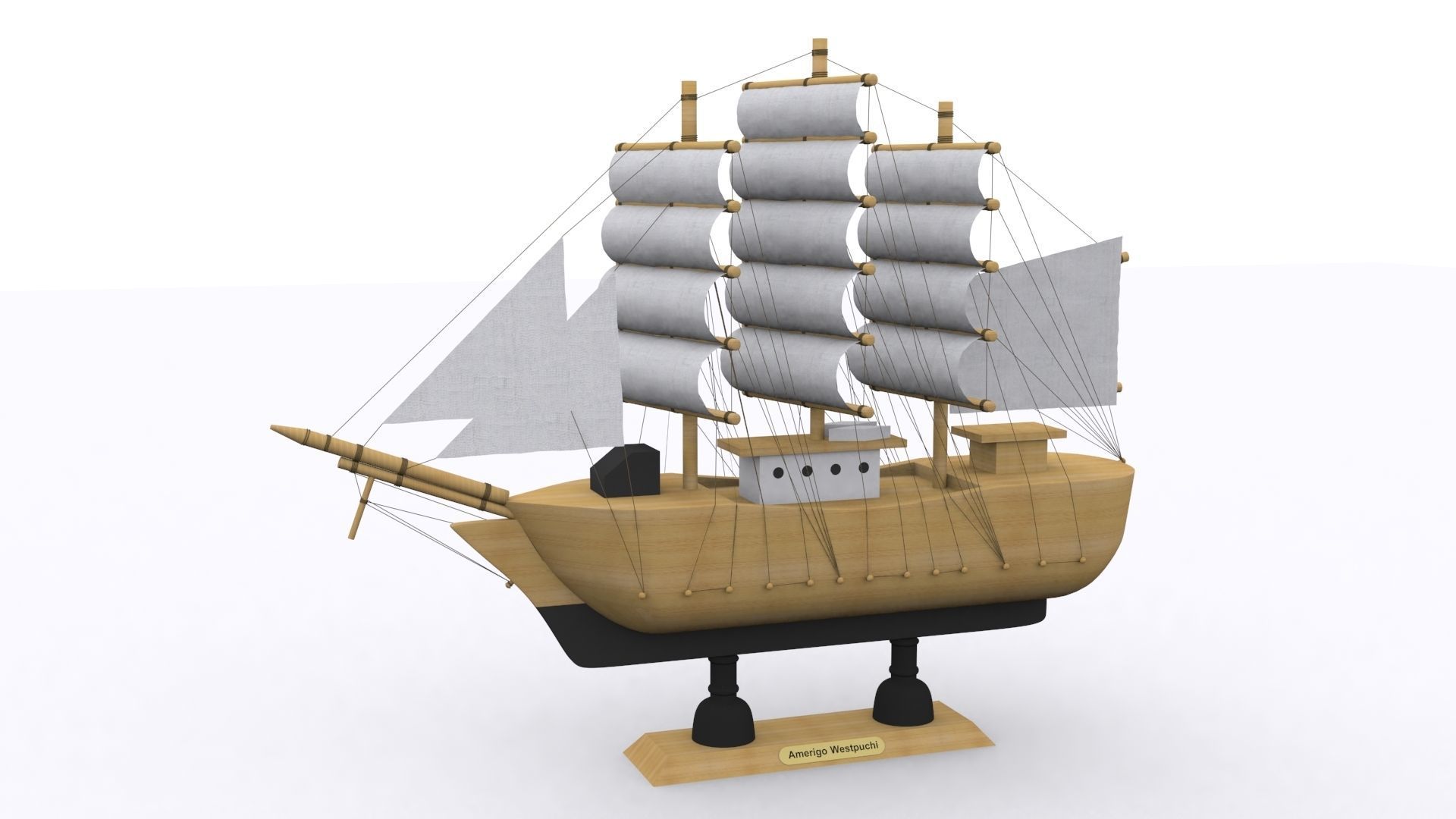 Ship model wooden sailing 3D model_1
