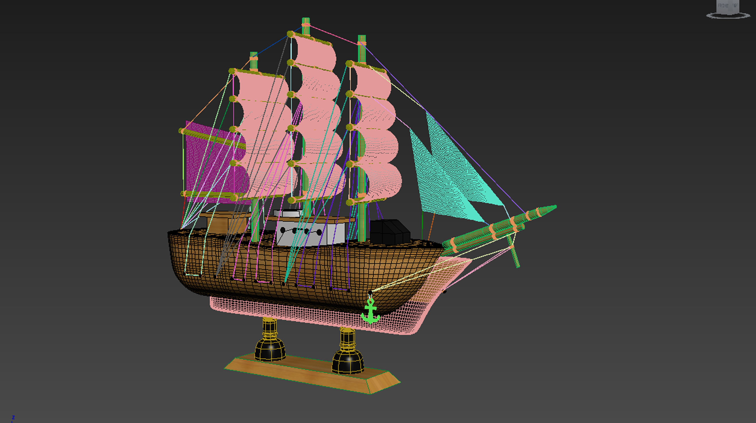 Ship model wooden sailing 3D model_5