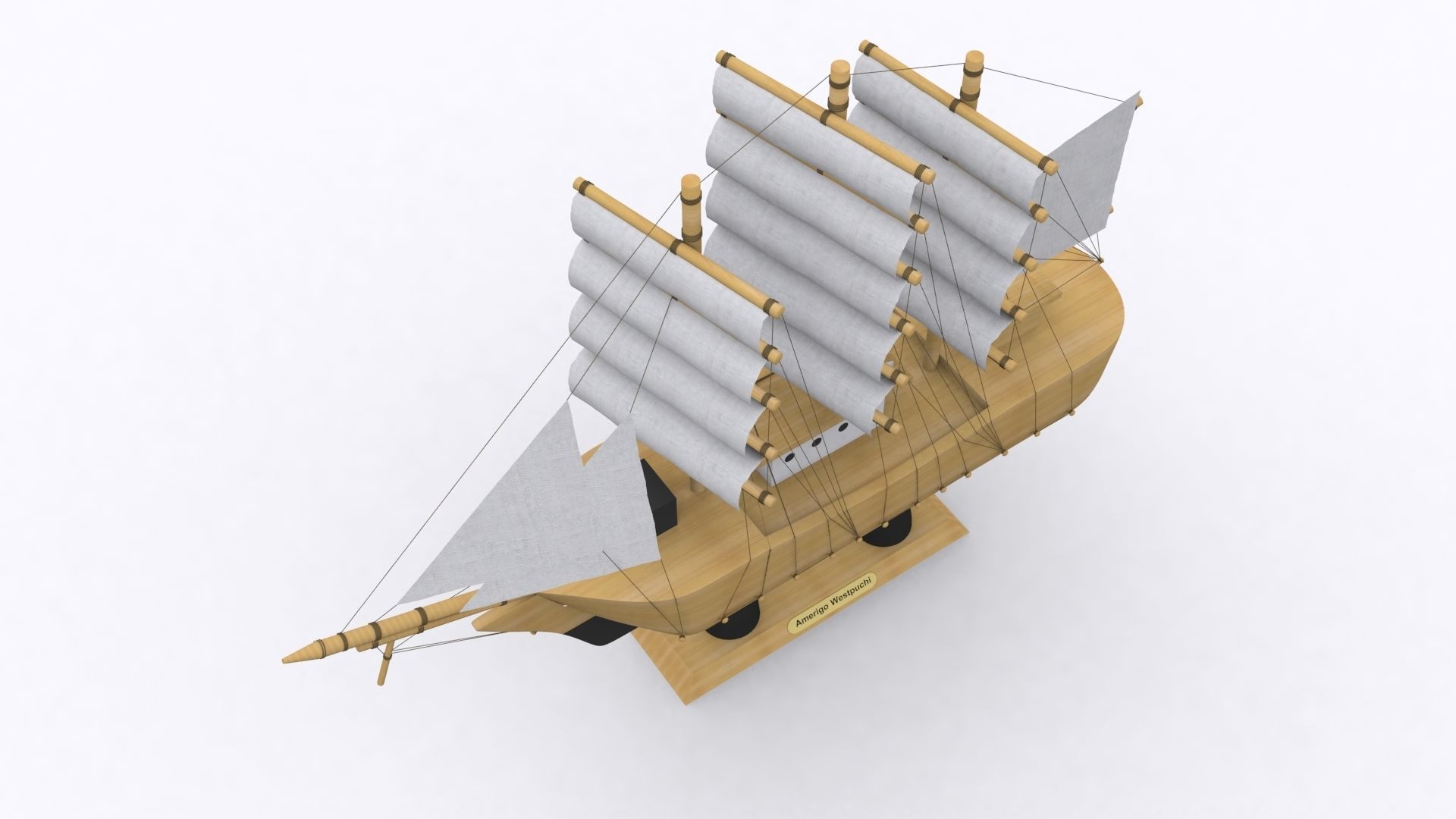 Ship model wooden sailing 3D model_2