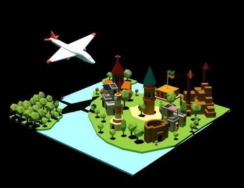3D Low Poly islands island with plane Low-poly 3D model