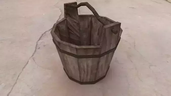 Medieval Wooden Bucket with Metal Handle Low-poly 3D model