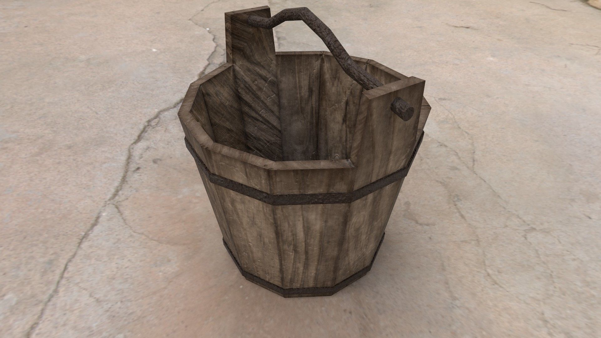 3D model Medieval Wooden Bucket with Metal Handle VR / AR / lowpoly