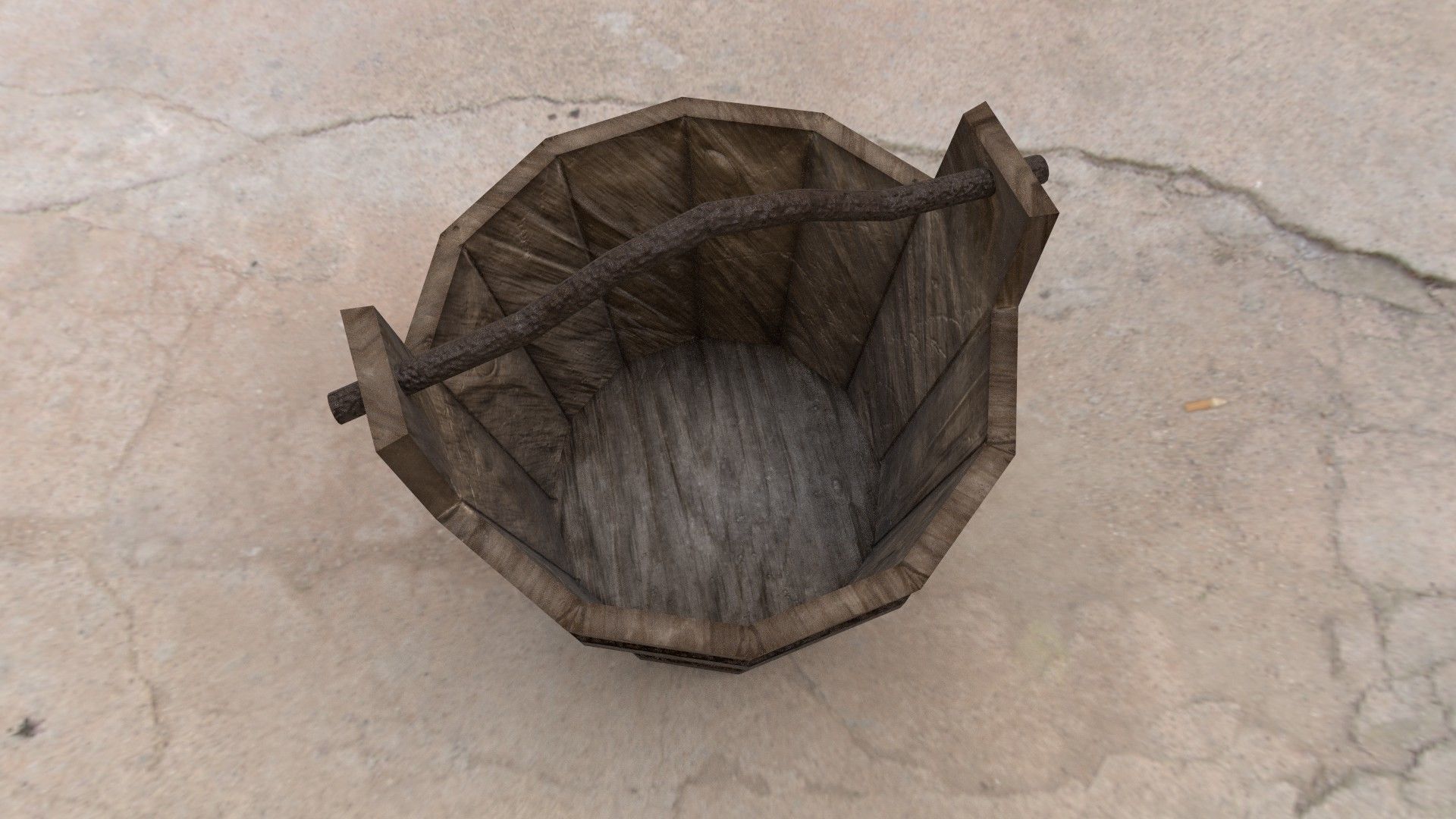 Medieval Wooden Bucket with Metal Handle Low-poly 3D model_2