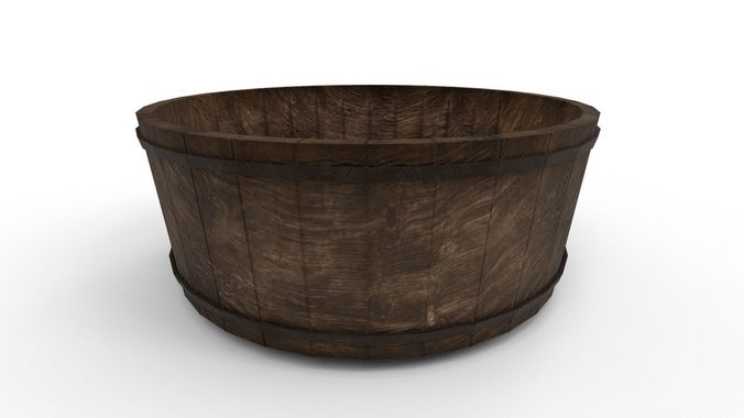 Medieval wooden washing tub  Low-poly 3D model