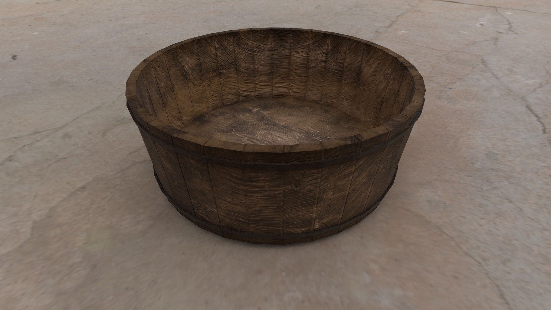 Medieval wooden washing tub  Low-poly 3D model_1
