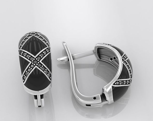 Earrings with X patterns and stones 390 3D print model