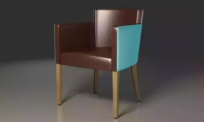 Armchair Brown and Blue Leather covered