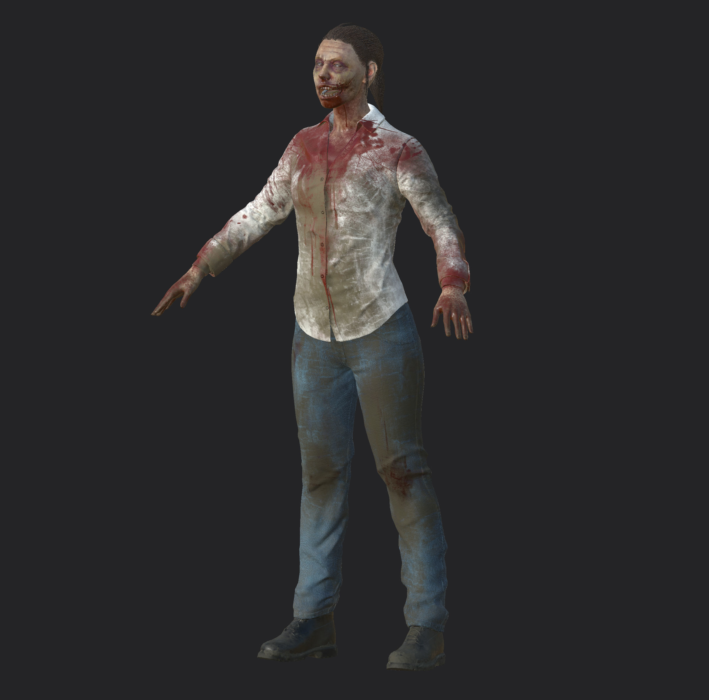 Zombie Woman Low-poly 3D model_2