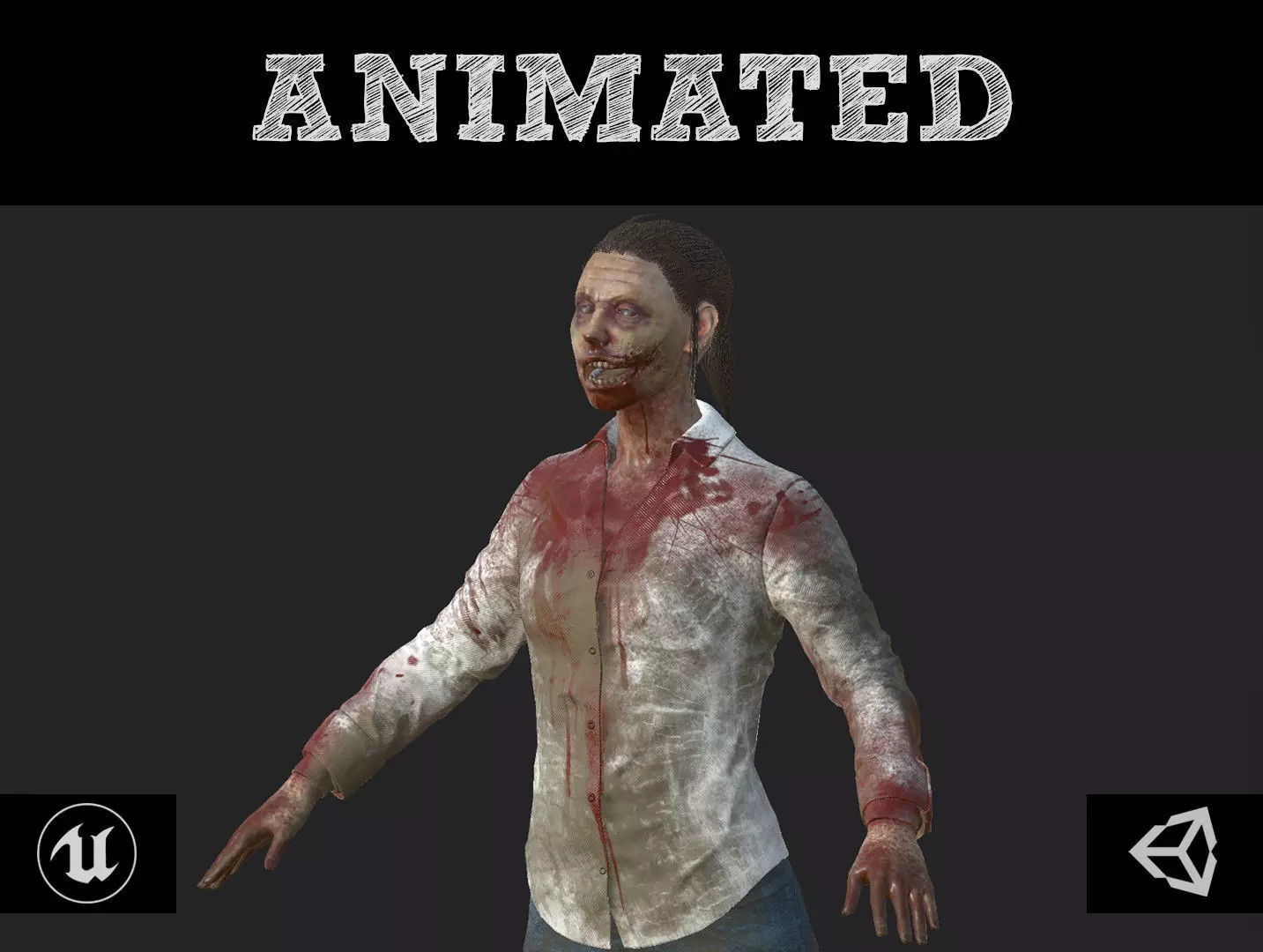 Zombie Woman Low-poly 3D model_0