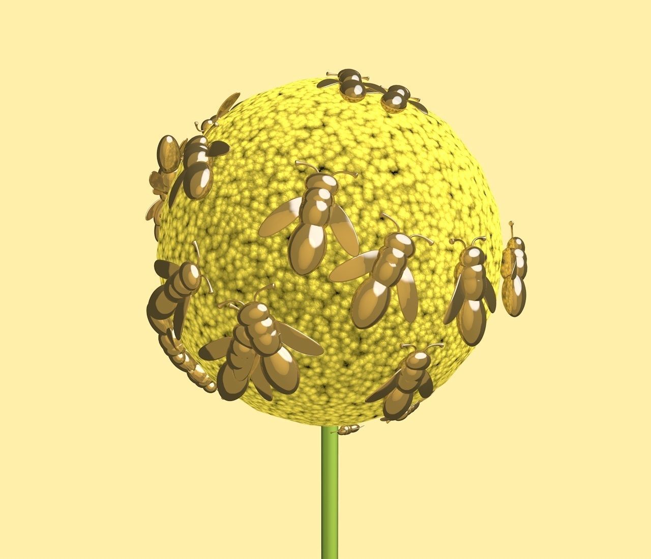 bees on a giant immortelle 3D model_5
