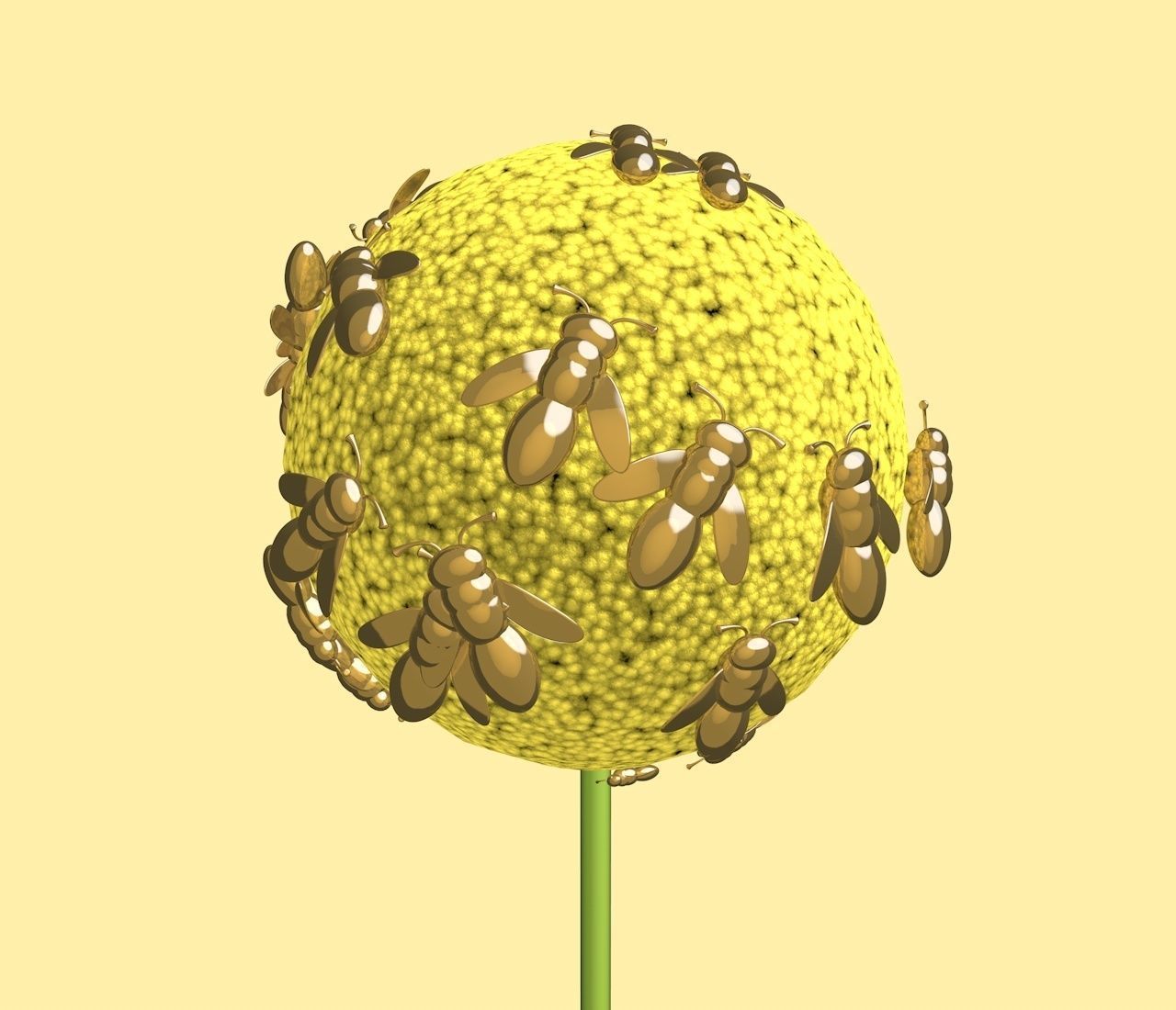 bees on a giant immortelle 3D model_2