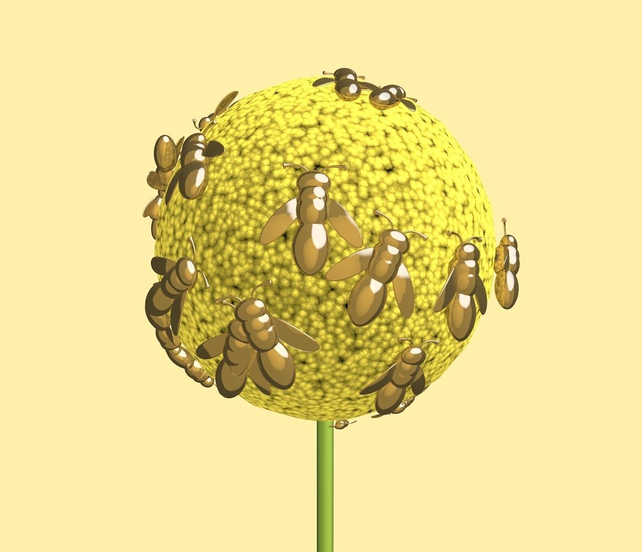 bees on a giant immortelle 3D model_3