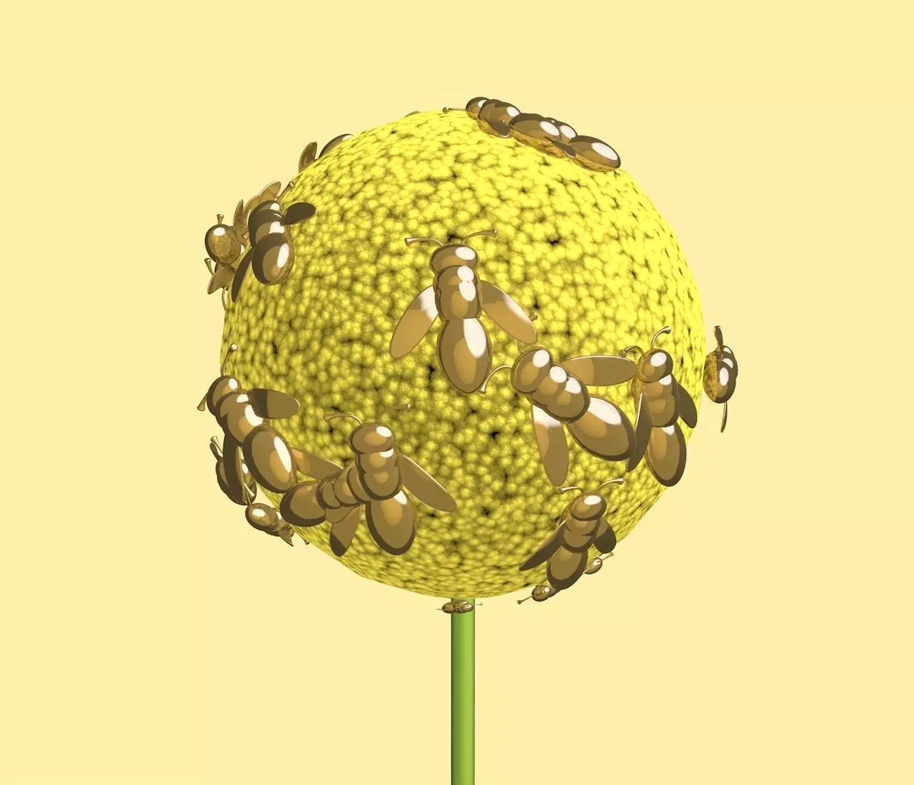 bees on a giant immortelle 3D model_0