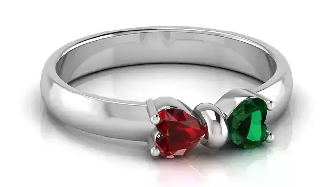 Bow Ring - 2 Heart Birthstones Ring 