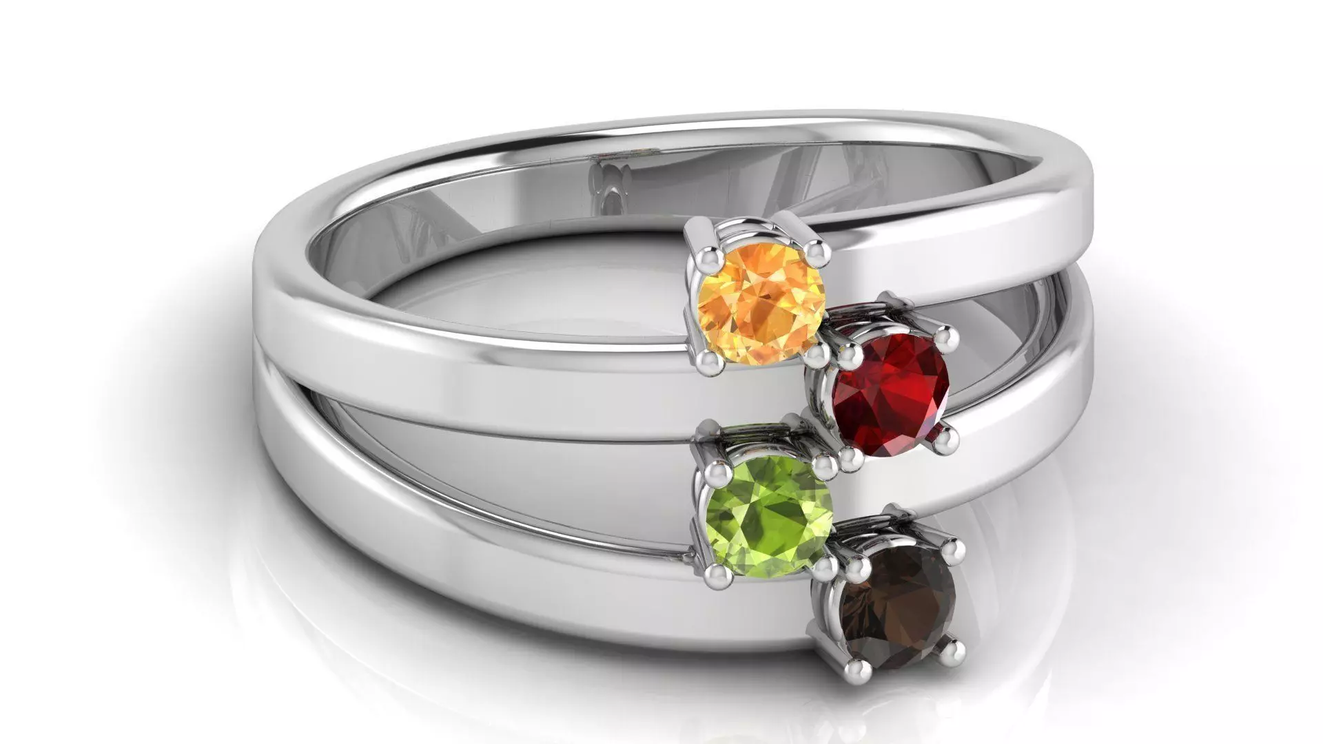 Family 4 Birthstone Ring 3D print model