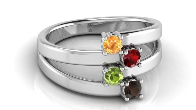 Family 4 Birthstone Ring 3D print model
