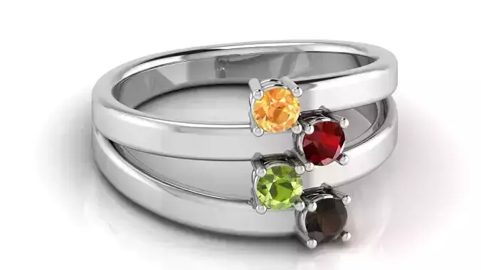 Family 4 Birthstone Ring 3D print model