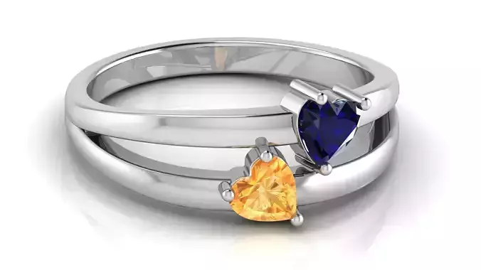 Twin Heart Birthstone Ring 3D print model