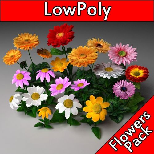 LowPoly Flowers Pack Low-poly 3D model