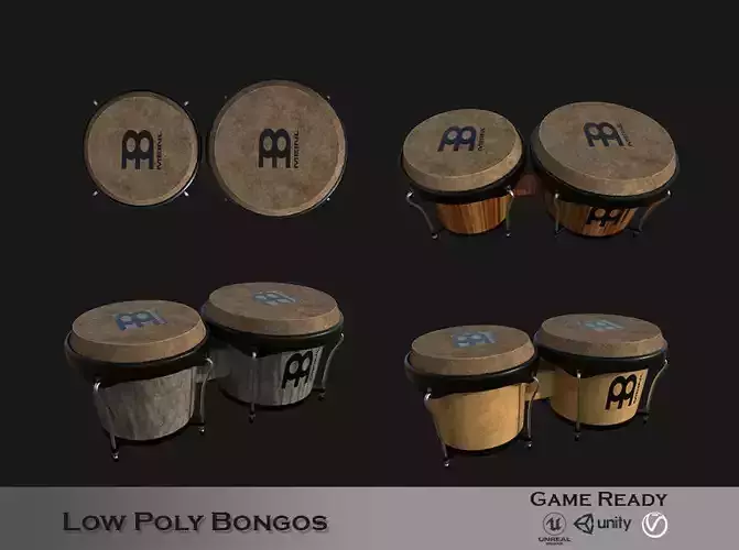 Bongo Lowpoly two conga drums Low-poly 3D model