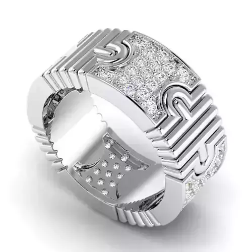 Wide Band Engagement Ring With Diamonds