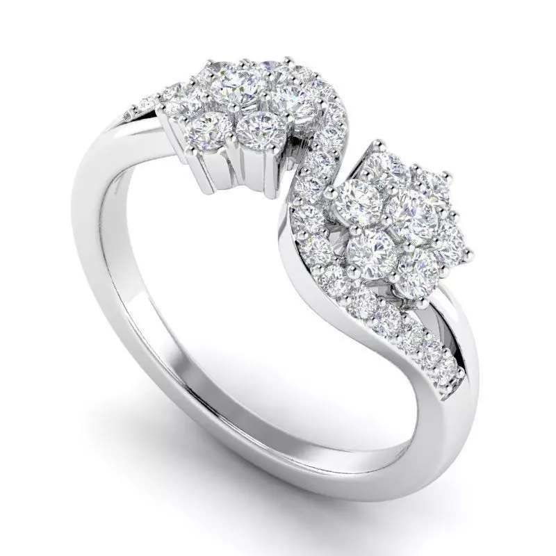 Flower Shaped Engagement Ring With Diamonds 3D print model_0
