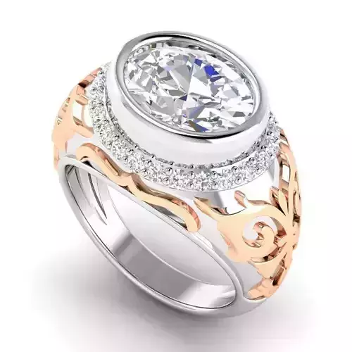 Wide Band Engagement Ring With Oval Diamond