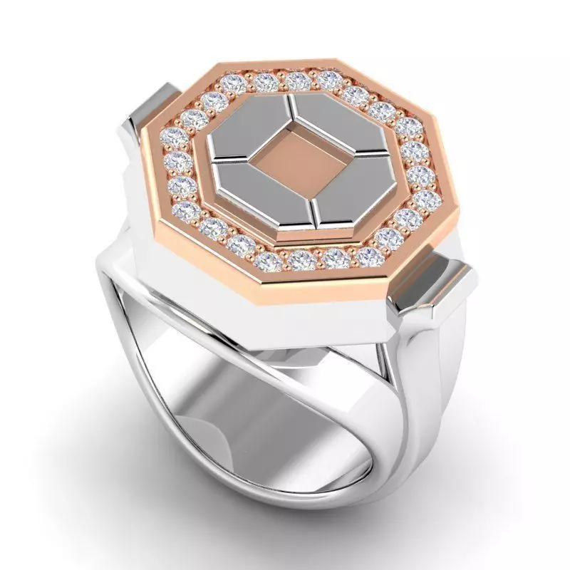 Octagon Shape Engagement Ring With Diamonds 3D print model_0
