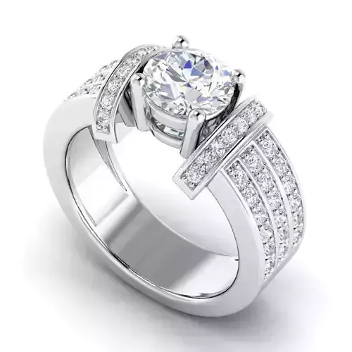 Wide Band Engagement Ring With Diamonds 4