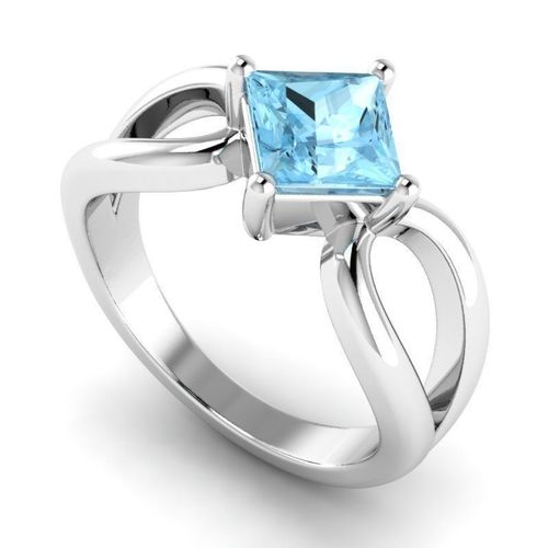 Engagement Ring With Sky Blue Diamond Centerpiece 3D print model