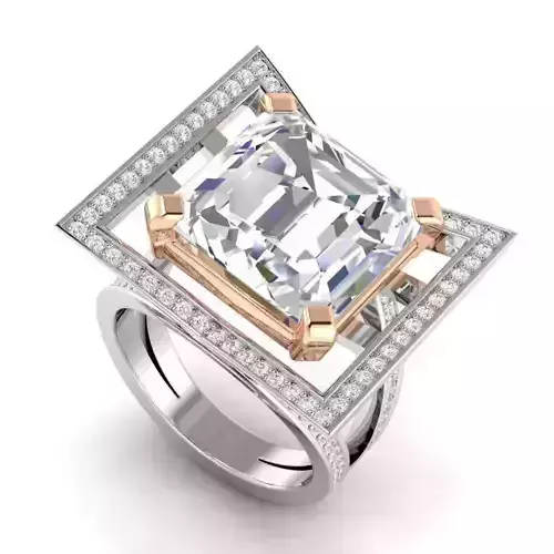 Square Shape Wide Engagement Ring With Diamonds
