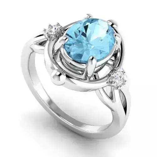 Spiral Shaped Engagement Ring With Blue Diamond