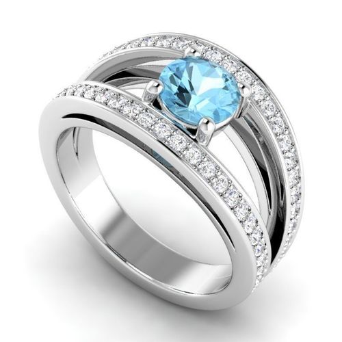 Engagement Ring With Sky Blue Diamond Centerpiece 5 3D print model
