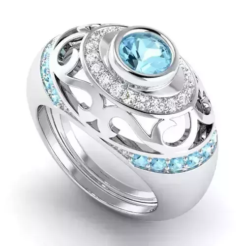 Wide Band Engagement Ring With Blue Diamond Centerpiece