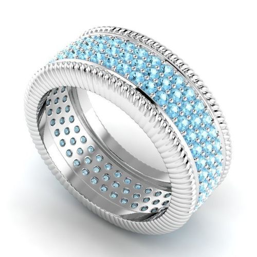 Wide Band Engagement Ring With Sky Blue Diamonds 3D print model