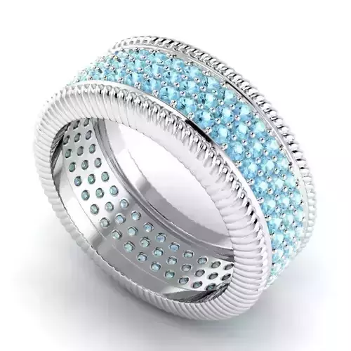 Wide Band Engagement Ring With Sky Blue Diamonds