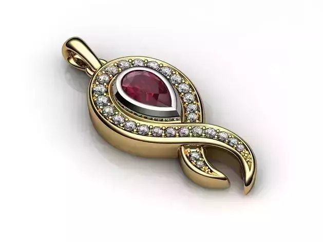 Leaf Shaped Pendant With Red Diamond 3D print model