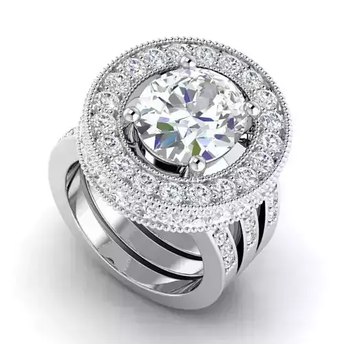 Wide Band Round Shaped Engagement Ring With Diamonds