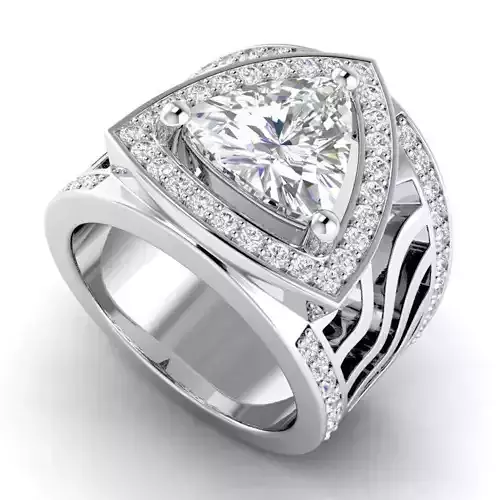 Wide Band Triangle Shaped Engagement Ring With Diamonds