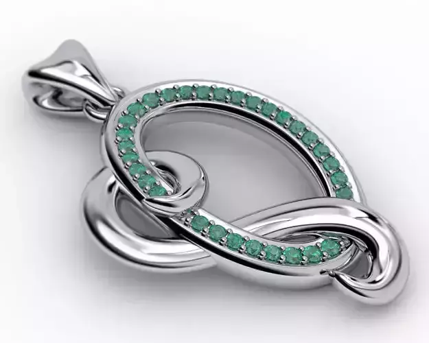 Oval Shaped Pendant With Green Diamonds