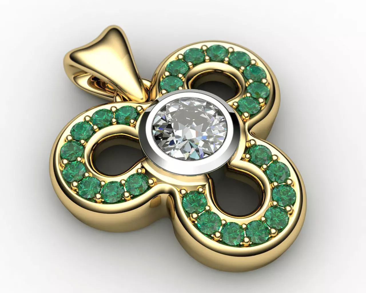 Flower Shaped Pendant With Green Diamonds 3D print model