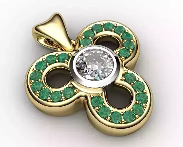 Flower Shaped Pendant With Green Diamonds