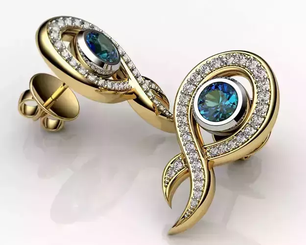 Eartops With White and Blue Diamonds