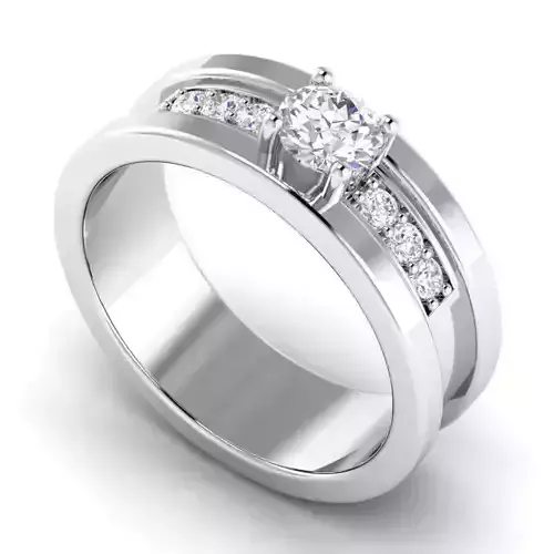 Wide Band Engagement Ring With Diamonds 10